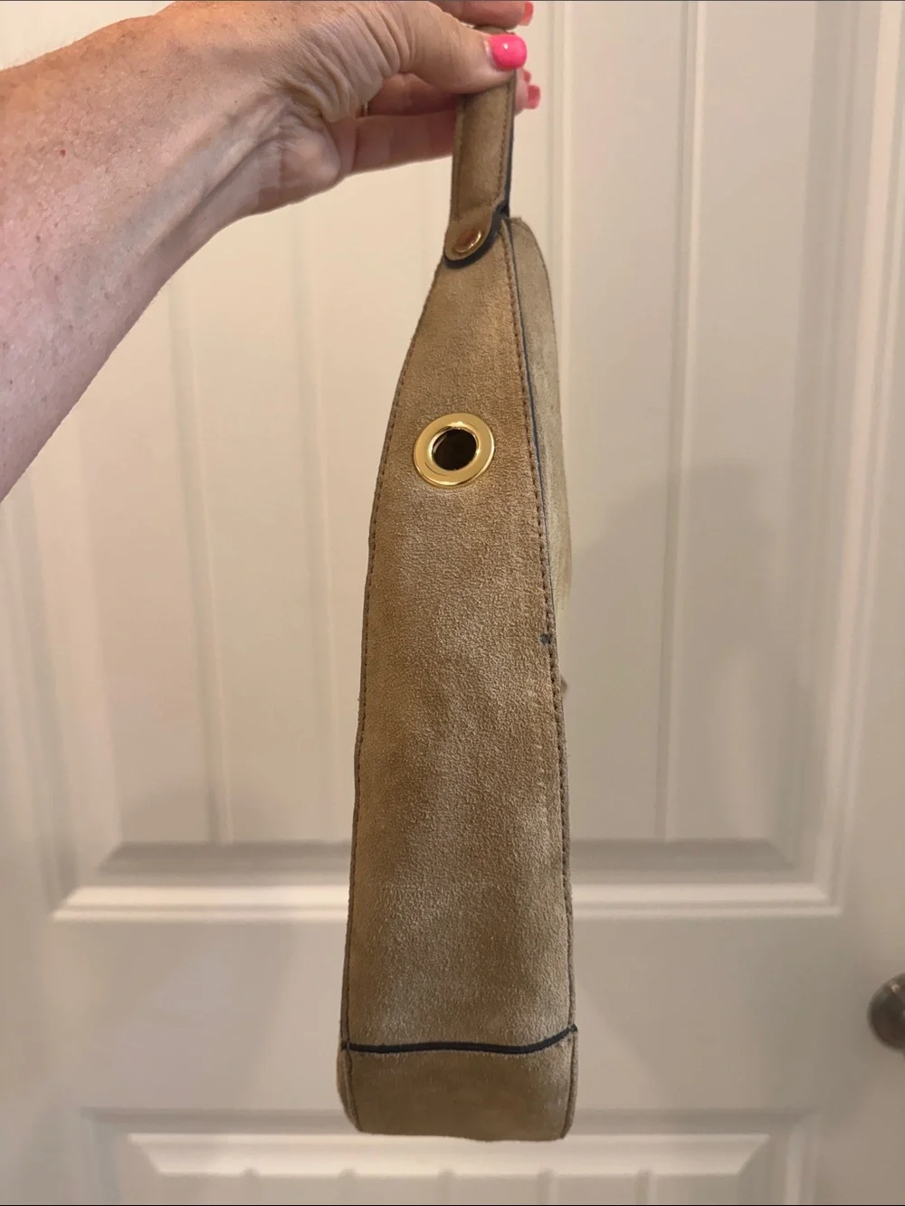 Amerai Tan Leather Linea Moon Bag Italy Crescent Hobo Shoulder CD EUC $300
